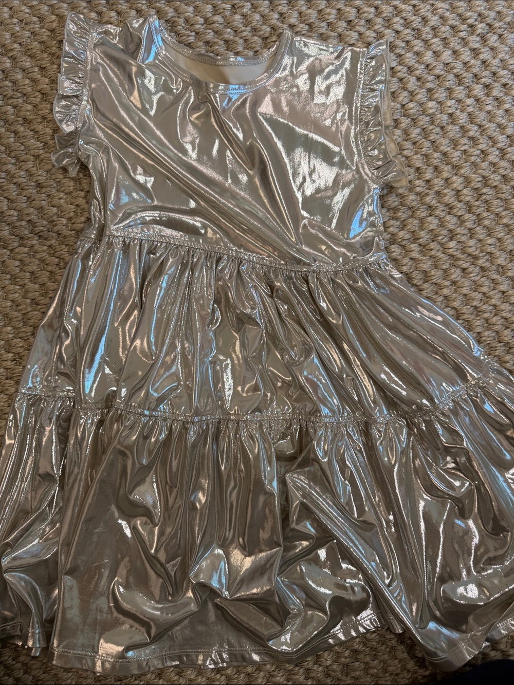 Pink Chicken Silver Metallic Ruffle Tiered Dance Dress